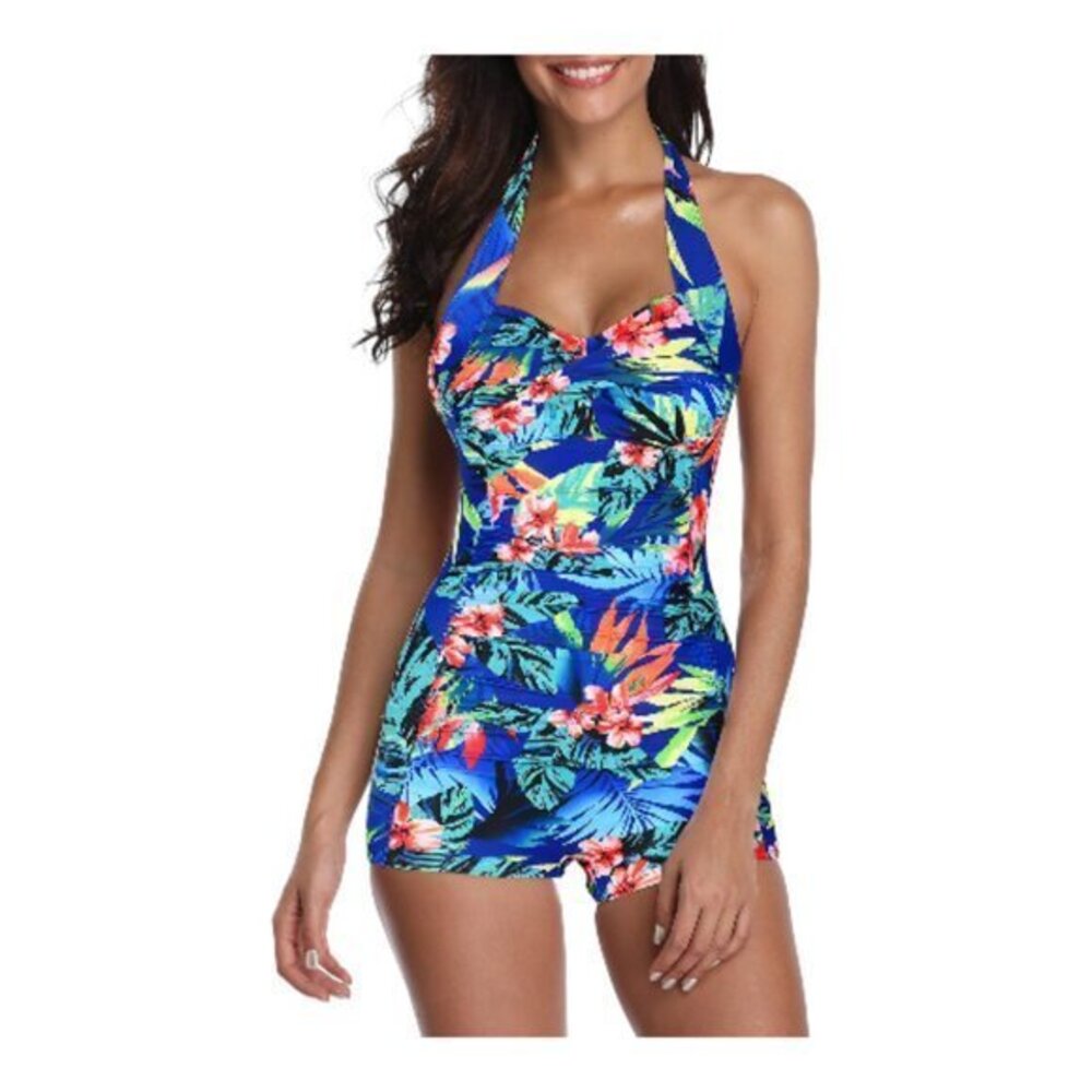 Halter Tropical Blue Sweetheart Boyshorts Swimsuit Size 6XL NWT #1373